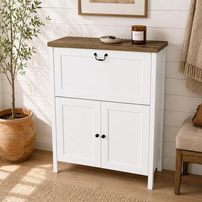 Fundinbaths Farmhouse Shoe Cabinet with Flip Drawer, Boot Rack, Adjustable Shelf and Boot Clips for Entryway