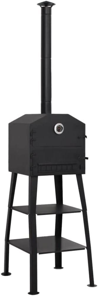 Outdoor-Pizzaofen Holzkohle aus Stahl mit 2 Schamottesteinen und integriertem Thermometer, 54 x 59 x 203 cm, mobiler Miniofen für Garten, Terrasse, Camping, Backen von Pizza
