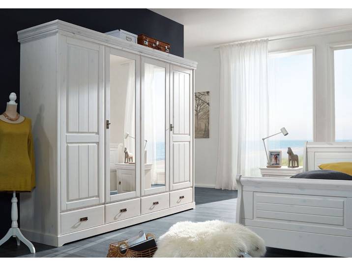 Kleiderschrank 255cm 4-trg. 'Mailand-Weiß' Kiefer weiß SZ-0132
