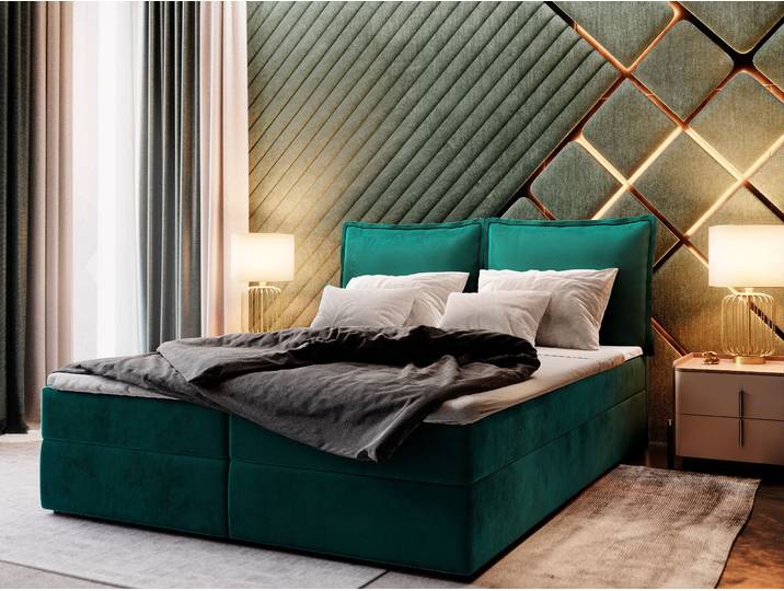 Masseno Boxspringbett LENTE mit Bettkästen 140x200 cm - Grün, MONOLITH 37