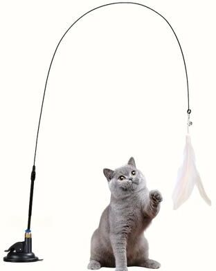 Multisell Products Hub Interactive Bell & Feather Wand Suction Cup Pole For Exciting Cat Playtime Ultimate Toy For Fun Adventures pink Normal