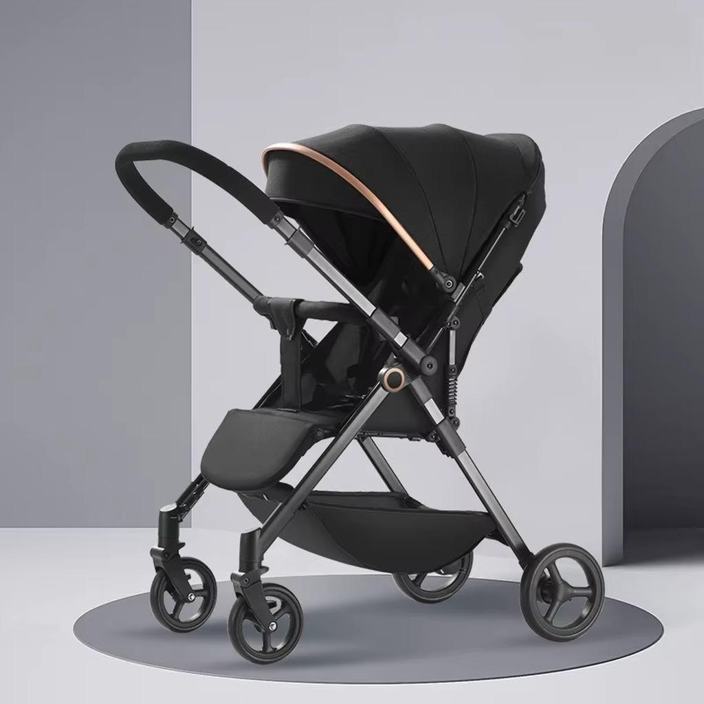 Kinderwagen - ALQ1 - Zusammenklappbar - Mit Liegefunktion - Leinenbezug - Belastbar bis 15 kg - Schwarz