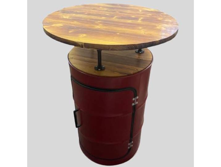 FASS-Kupfer Rot - Fass Möbel Stehtisch, Bistrotisch, Partyraumtisch mit Tür, Regal, Holzplatte und Tischplatte, Handgefertigt in Deutschland, 80 x 115 x 80 cm (B x H x T)
