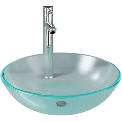 Helloshop26 - Waschbecken mit Armatur und Druckknopfablauf Aufsatzwaschbecken Handwaschbecken Waschbecken 42 cm Durchmesser 02_0002853