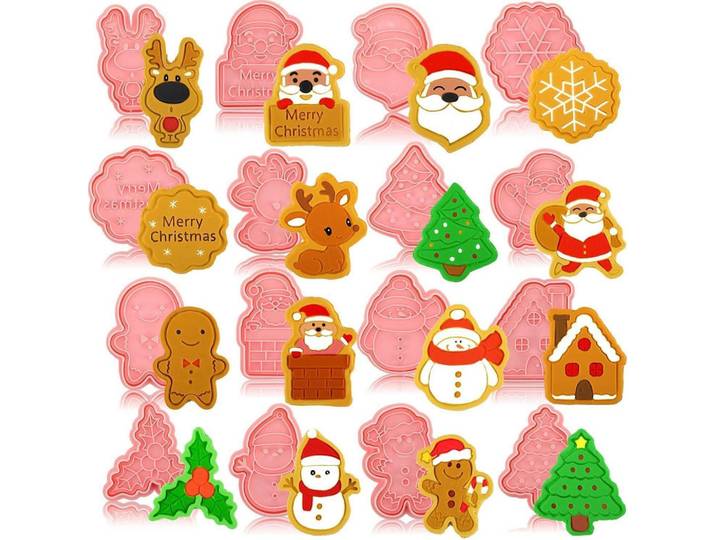 16-Teiliges Ausstechförmchen Set Weihnachten, Rosa, Mehrfarbig, Kunststoff, 6x1x6 cm, Backen & Backzubehör, Keksausstecher