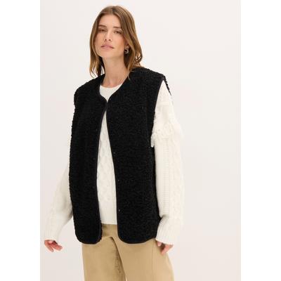 Plüschweste BONPRIX, Damen, Gr. 44/46 (L), schwarz, Obermaterial: 100% Polyester. Futter: 100% Polyester, oversize, Westen, mit seitlichen Eingriffstaschen, aus Teddyfleece, Oversize-Passform