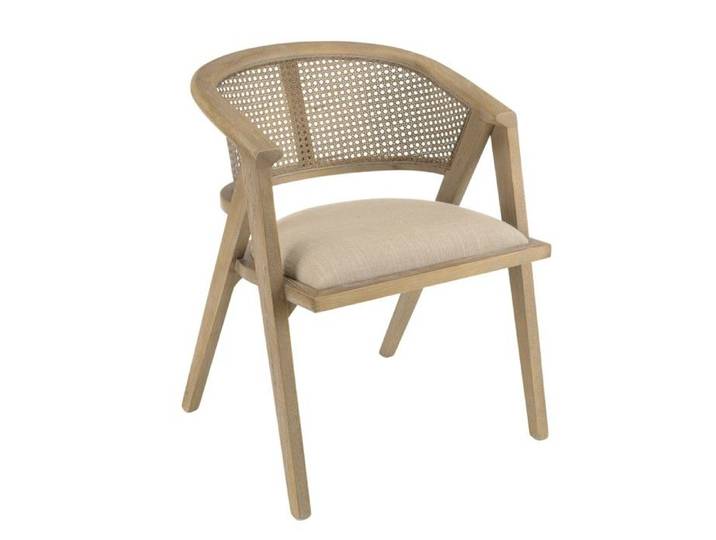 MACABANE PIERRE - Chaise en bois assise tissu couleur beige dossier cannage