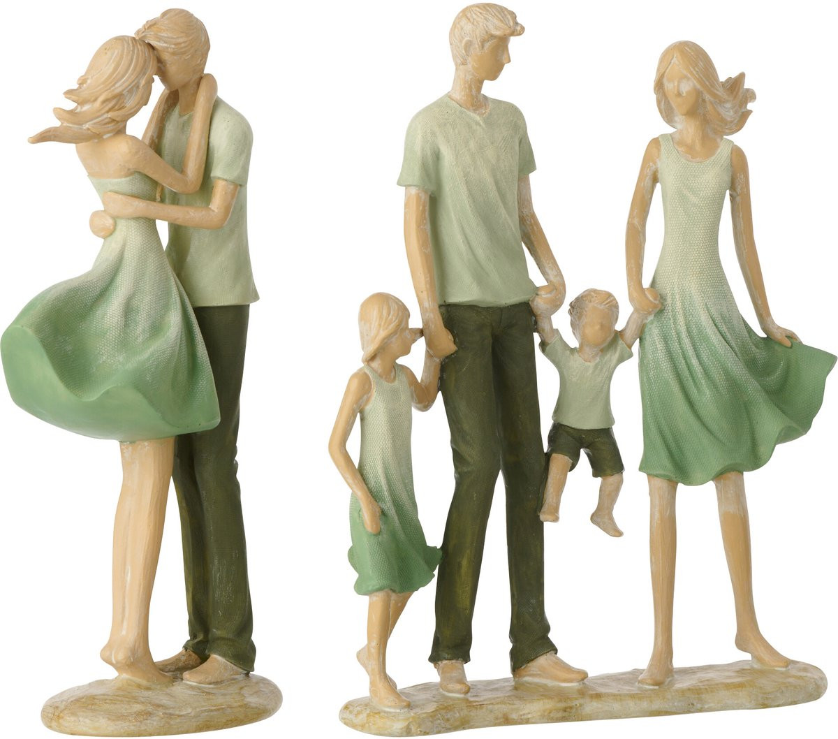 J-Line Decoratie Familie met 2 Kinderen - Polyresin - Groen/Ecru