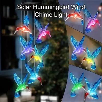 Uplift Essentials Colorful Gradient Hummingbird Wind Chimes Solar LED Landscape Lights & Musical Garden Atmosphere Decor Colorful Gradient Hummingbird Wind Chimes Solar LED Landscape Lights & Musical Garden Atmosphere Decor