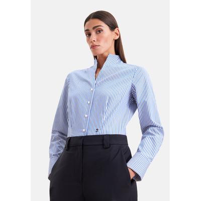 Klassische Bluse SEIDENSTICKER, Damen, Gr. XL (42), blau, 100% Baumwolle, gestreift, slim fit, Blusen Bluse, 1/1 Stehkragen Gestreift