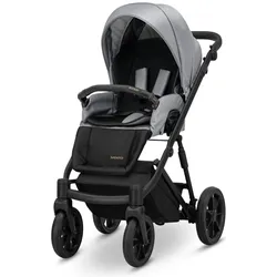 Kunert, Kinderwagen, IVENTO 2in1 Öko-Leder Kinderwagen in Grau mit schwarzem Rahmen