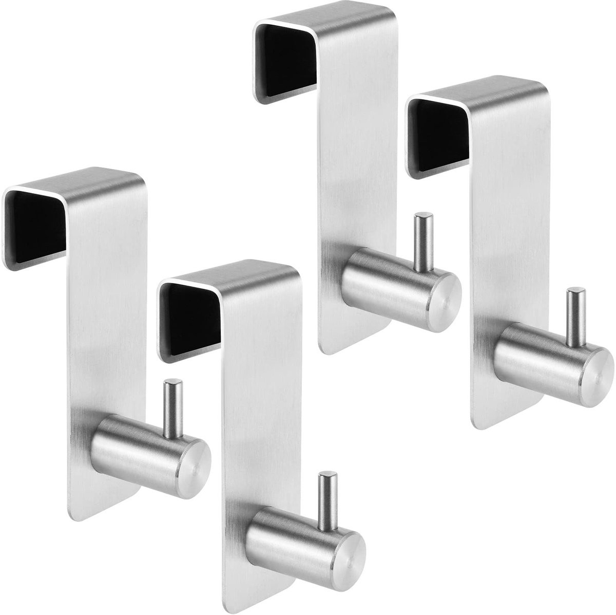 Dailygoods Deurhaken 4 stuks - Roestvrij Staal - Kledinghaken zonder boren - Handdoekhaak - Tot 10 kg draagvermogen - 8 cm lang