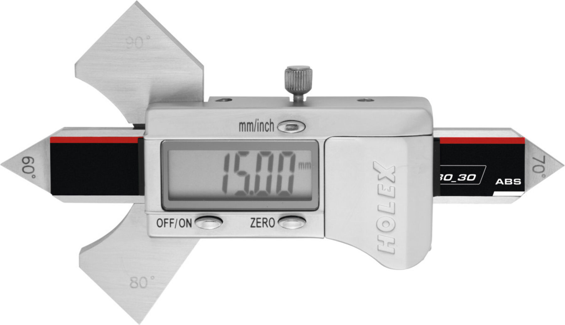 HOLEX Digitale Schweißnahtlehre 30 mm aus Edelstahl mit LCD-Anzeige und Batteriebetrieb für Messung von Winkel/Spalt/Breite/Tiefe von Schweißnähten, 477630 30)