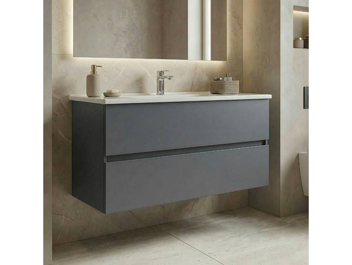 Meuble Vasque Suspendu 121 Cm Gris 2 Tiroirs Ocea