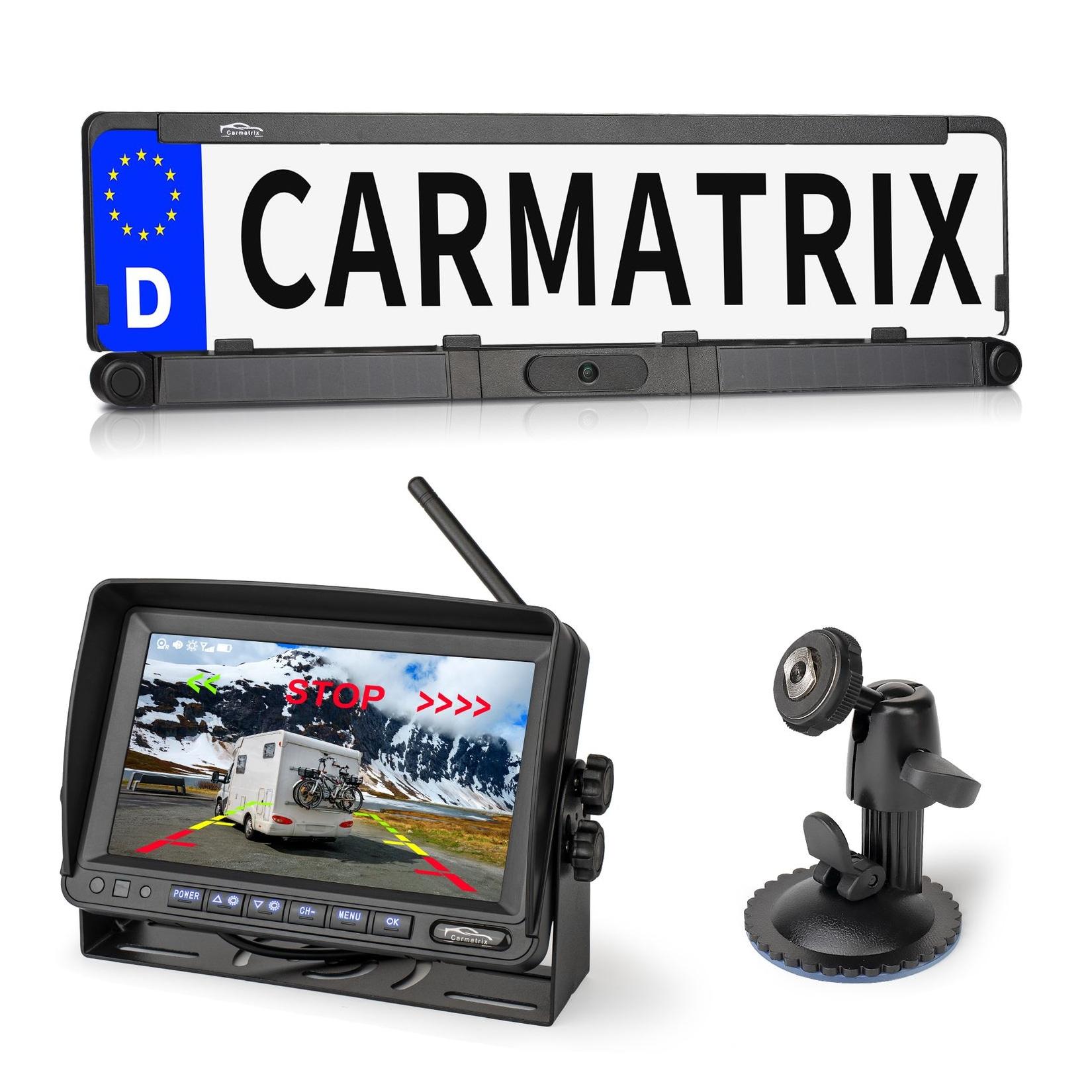 CARMATRIX Solar Rückfahrsystem 7" IPS-HD Monitor Rückfahrkamera für Wohnmobil, Wohnwagen, Transporter