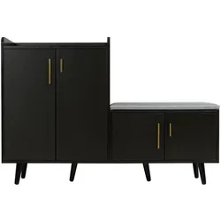 Schuhschrank mit Sitzpolster 120x34x82 4 Türen Aufbewahrung Gepolstert Modern Robust Flur Spanplatte Schwarzwalnuss