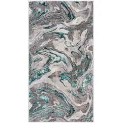 Luxuriöser Wohnzimmer Teppich `Ouse Joy`, Metallische Marmorierung - Farbe: Grün-Grau, 80x150 cm | Kadima Design