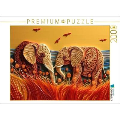 CALVENDO Puzzle Elefanten in der Savanne mit Quilling Technik | 2000 Teile Lege-Größe 90 × 67 cm Foto-Puzzle für glückliche Stunden