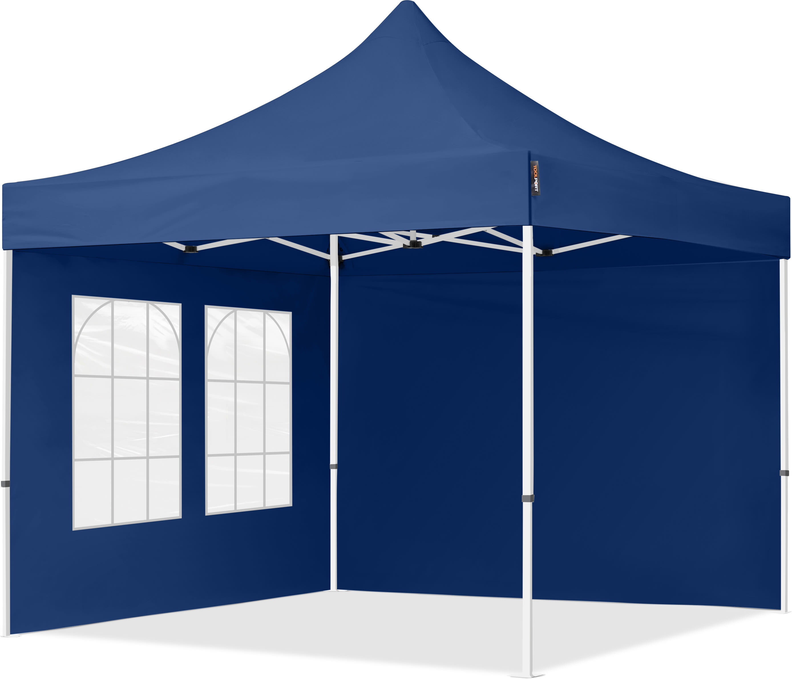 TOOLPORT 3x3m PES 700 Pop up gazebo ECONOMY Steel 30 mm, incl. 2 side panels with Windows, dark blue - (59036)