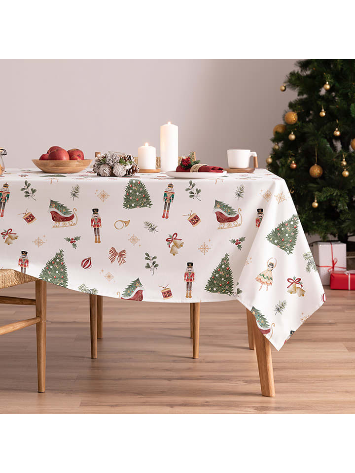 mint Deco Tischdecke "Christmas Nutcracker" in Weiß/ Grün - 155x100 cm