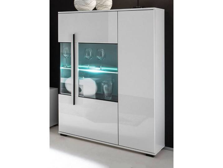 Furn.Design Highboard Design-D (Vitrinenschrank 2-türig, ca. 90 x 140 cm), in weiß Hochglanz