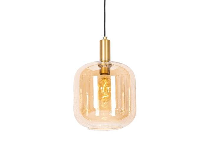 Lampe suspension design noire laiton verre ambré