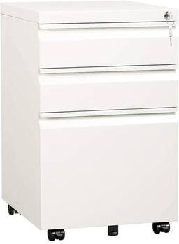 Garvee Document 3-Drawer Mobile Metal Filing Cabinet with Lock, Document Storage Solution, White