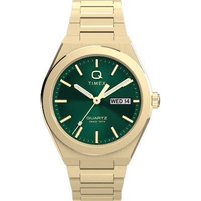 Quarzuhr TIMEX "CONTINENTAL", gold (goldfarben, grün), Armbanduhren, Damen, goldfarben, Quarzuhr, Armbanduhr, Damenuhr, Edelstahlarmband, Datum, Leuchtzeiger