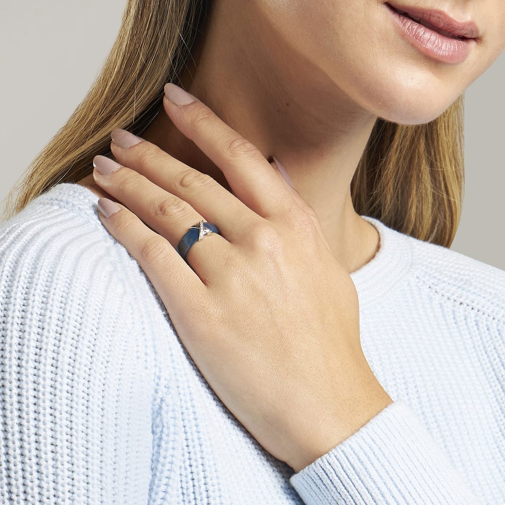 Bague Bleue Joaillerie Argent 925/1000, Céramique Et Oxyde Femme