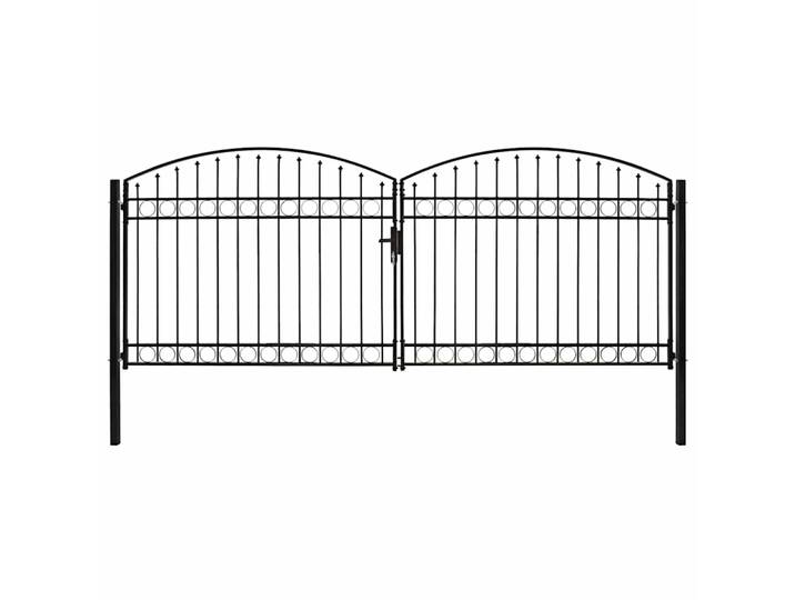 vidaXL Zauntor Doppelflügel Gewölbte Spitze Stahl 400 x 175 cm Schwarz