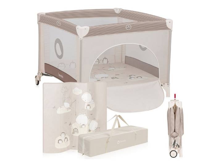 lionelo Laufgitter BONNIE (Set), Faltbar/Netzwände/Seiteneinstieg/2 Räder/Transporttasche