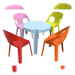 Resol garbar RITA Kinderstuhl-Tisch Indoor, Outdoor Set 4+1 Himmelblau/Rosa/Rot/Orange/Limettengrün