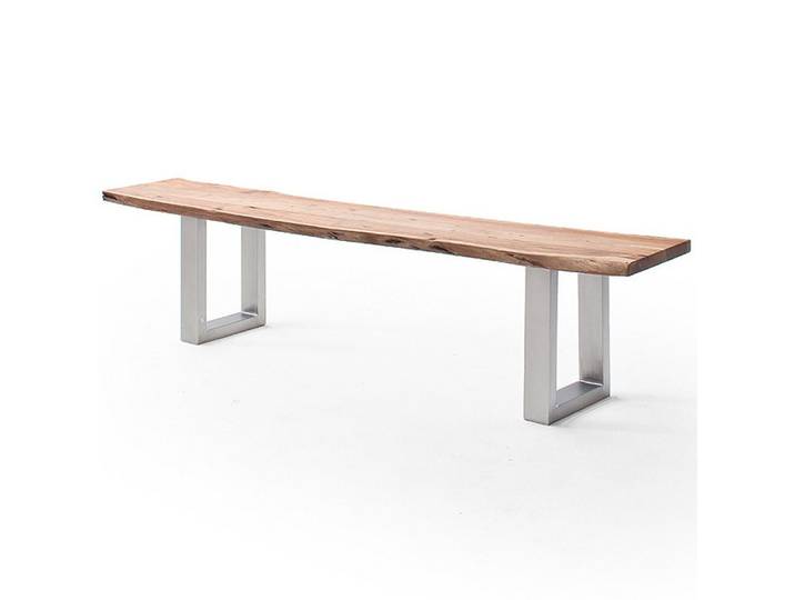 Lomadox Sitzbank COSENZA-06, 200cm, Akazie natur, Massivholz, Metallgestell
