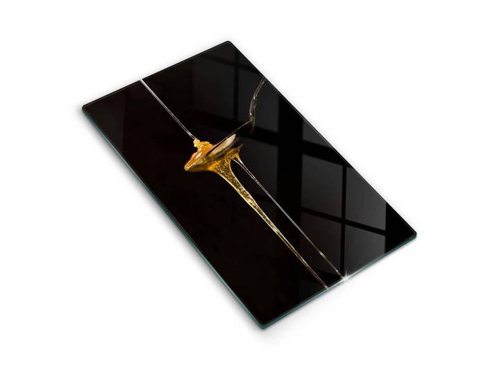 Wallfluent Glasplatte 30x52 cm Teelöffel Honig, Mehrfarbig, Glas, Rechteckig, 30x52 cm, Küchenzubehör, Schneidebretter
