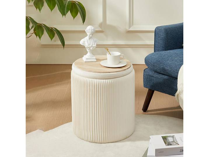 Tabouret de commode de salon pouf rond, repose-pieds nordique moderne, Pouf ottoman esthétique d'entrée avec espace de rangement, meubles doux