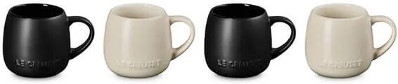 Le Creuset Stoneware Serenity Matte Satin Black  & Brioche Set of 4 Coupe Mugs