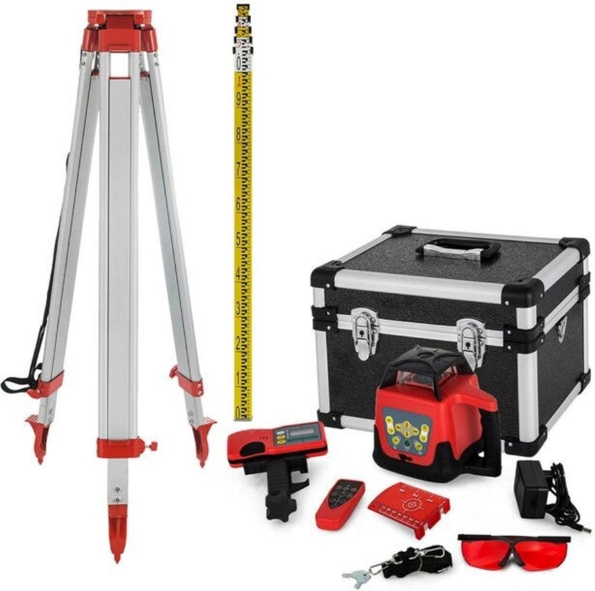 Vevor 360 Graden Roterende Laser Afstandsmeter - Rood - Aluminium - Oplaadbaar