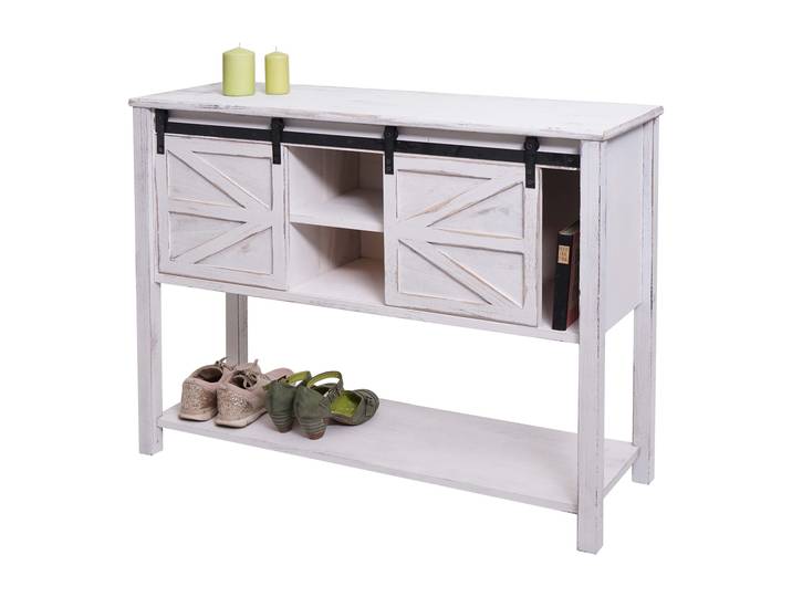 Kommode HWC-D57, Schiebetürenschrank Sideboard Schrank, Shabby-Look Vintage 81x102x34cm Weiß