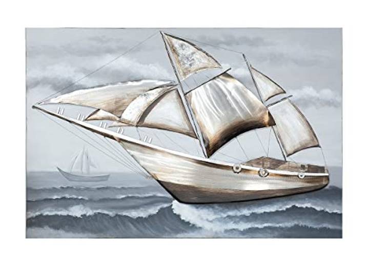 GILDE 3D Bild Meer - See - Segelboot grau - 150 x 100 cm