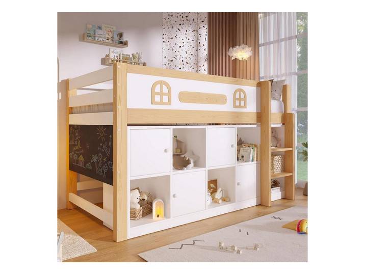 LuxusKollektion Kinderbett Kinderbett Halbhohes Bett 90x200 Weiß