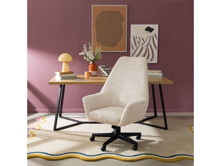 Bürodrehstuhl CATESSE 66 x 110 x 68cm Cordstoff Coralie: Beige Weiß/Beige