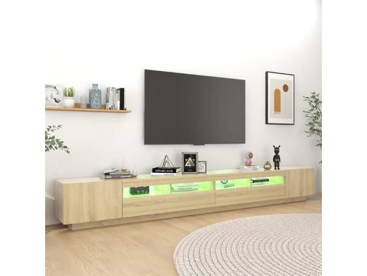 Meuble TV KIMISS - Chêne sonoma - LED RVB - 300x35x40 cm