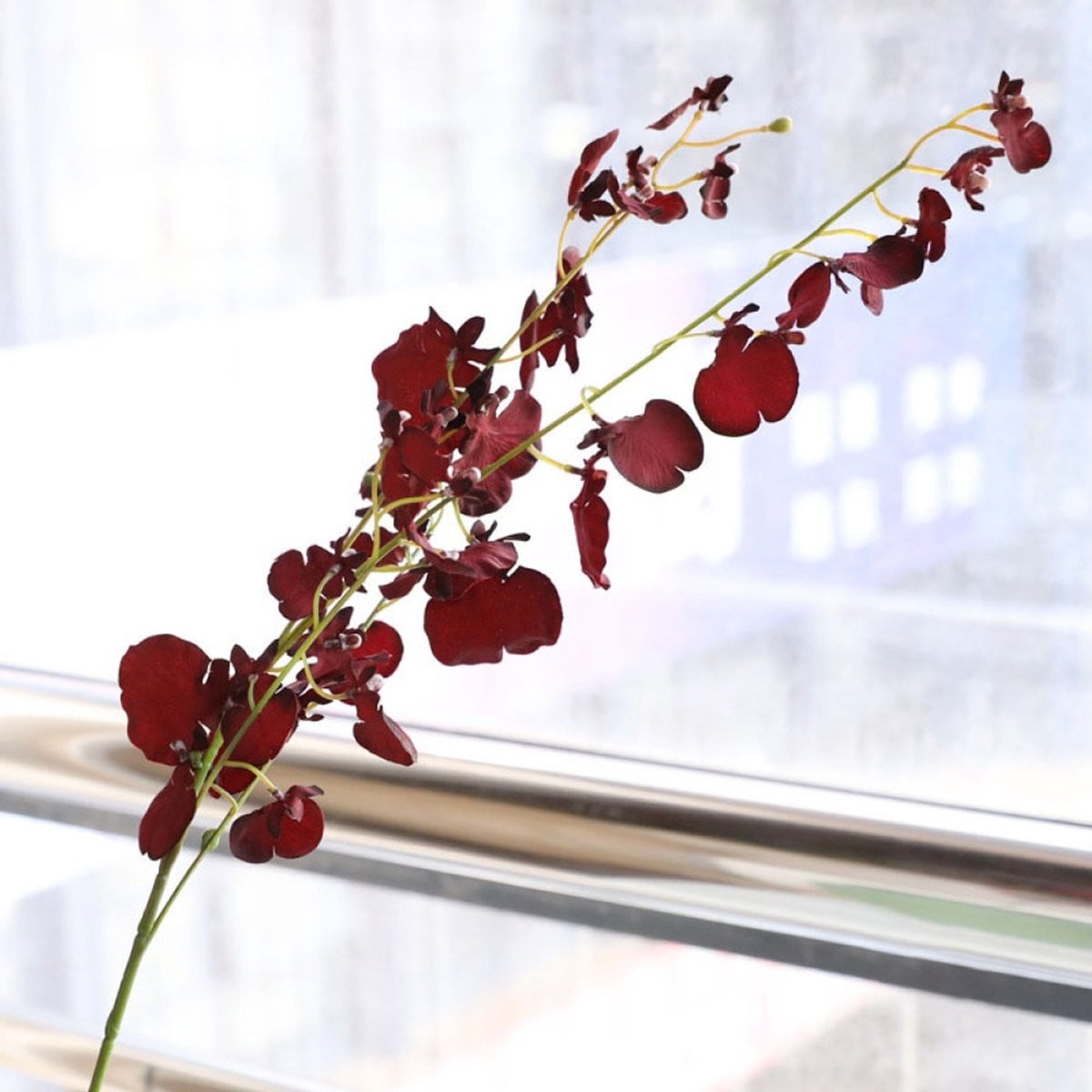 Dansende orchidee kunstbloemen - donkerpaars - 3 stelen - 92 cm