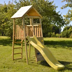 Wendi Toys Kinderspielhaus, Kletterturm "Falke" mit Rutsche und Kletterwand,holz / gelb,