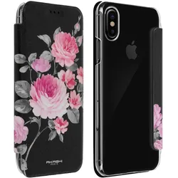 Akashi Flip-Schutzhülle Brieftasche mit Kartenfach iPhone X – – Lotosblumen (Apple iPhone X), Smartphone Hülle, Mehrfarbig