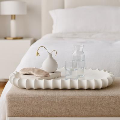 Sagebrook Home "Ceramic Decorative Tray Sculpted Edge Design Modern Decor - 3"" Ivory - 18.75"""