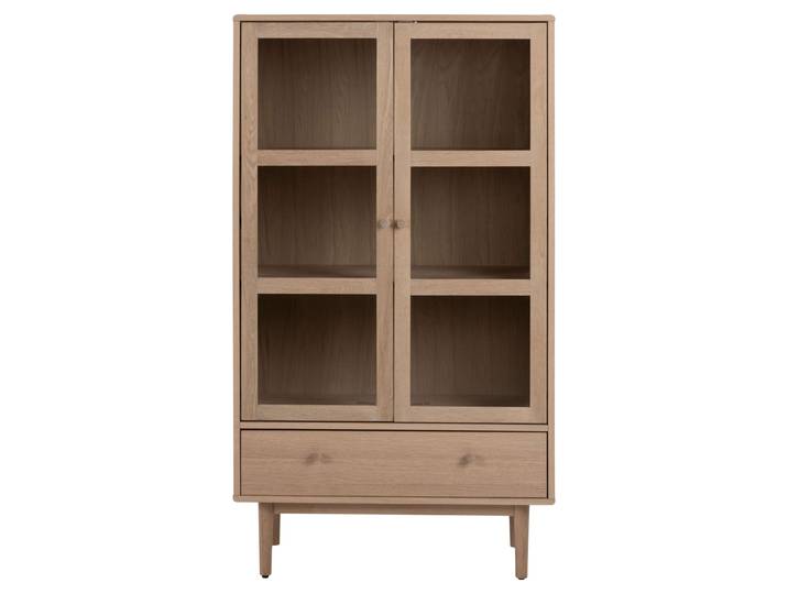 Vitrine ACTONA GROUP Aston , weiß (weiß pigmentiert eiche), B:80cm H:144,8cm T:40cm, Schränke, Vitrine, Schrank, 2 Glastüren, 2 Einlegeböden, 1 Schublade, Eiche Furnier