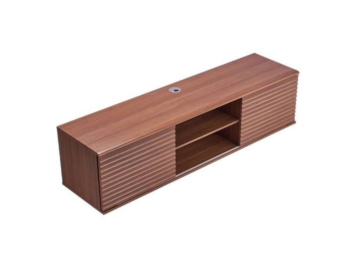 Meuble TV Mural Flottant - DUOKU - 152 cm - Console Multimédia - 2 Niveaux - Noyer