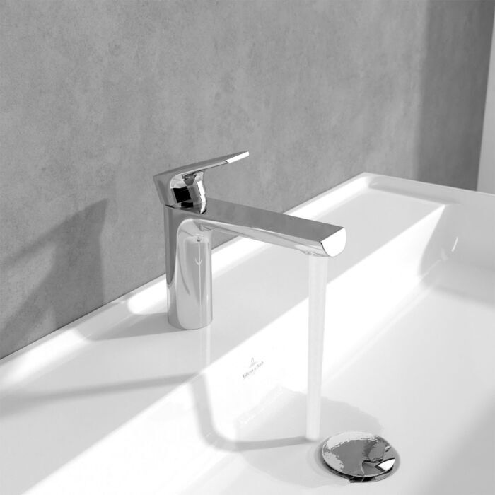 Villeroy und Boch Liberty Einhebel-Waschtischarmatur TVW10700300061 verlängert, mit Zugstangen-Ablaufgarnitur, chrom