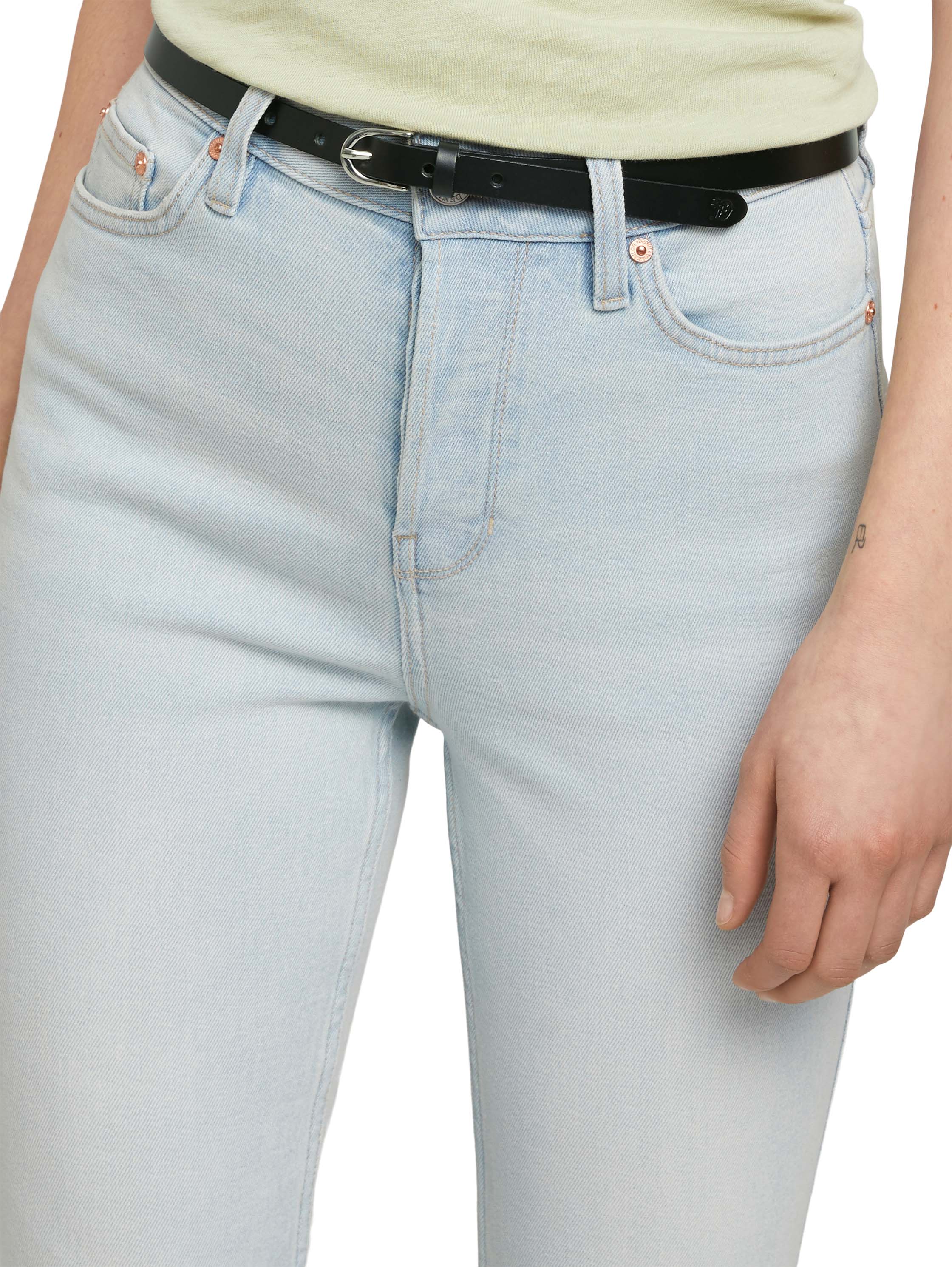Synthetikgürtel TOM TAILOR "TTDPAULA", Damen, Gr. 80, schwarz, Rindsleder, Gürtel Synthetikgürtel, aus glattem Echtleder mit filigraner Dornschliesse – 1,5 cm schmal schwarz 80